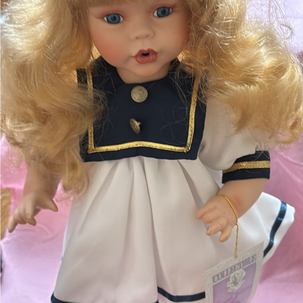 Blue and White Nautical Doll with Vintage Charm